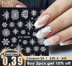 10pc 5d White Snowflakes Stick Sticker Christmas Ano Novo Ano Nail Art Charms de inverno Manicure Decalques de controle deslizante CHSTZ5D0126666871