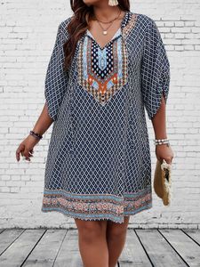 Plus size Dresses Plus size womens loose print personalized new style Plus Womens Printed Casual Short Slved Dress Y240510