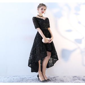 2019 New Gothic Black High Low Wedding Dreess with Half Sleeves v Neck InforfMal 여성 비 전통적인 신부 가운 전통 결혼식 297c