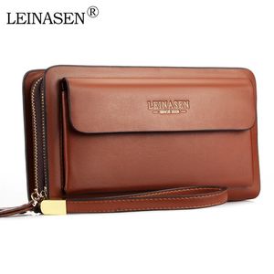 Portacnici da uomo di marca Leinasen con tasca con tasca a tasca con cerniera a doppia cerniera maschio con cerniera lunghe lunghi uomini da uomo frizione clutch borse black business j19071 185e