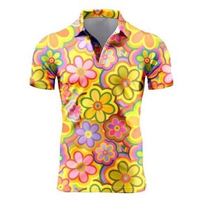 Erkek Polos Mens Retro Kısa Kollu Polo Gömlek 3D Tam Baskı Çiçek T-Shirt Erkek Yaz Gündelik Büyük Boy Boy Blusa Maskulina Q240509