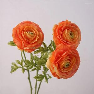 Flores decorativas Touch real Real Buttercup Peony Latex Flower Simulation Dew Lotus Branch Sala Fake Dining Table Decoração Floral