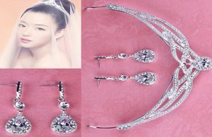 Enkelt bröllop hår krona kristall strass brud tiara brud hårtillbehör med örhängen billigt bröllop pannband hårpiece9085068