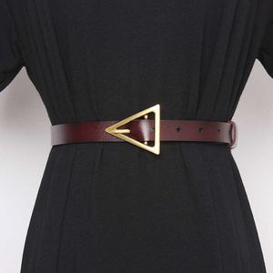 New Vintage Genuine Leather Cow Triangle Pin Buckle Female Belt Long Belt for Women Corset Cummerbunds Clothes Straps Belt Q0624 266a