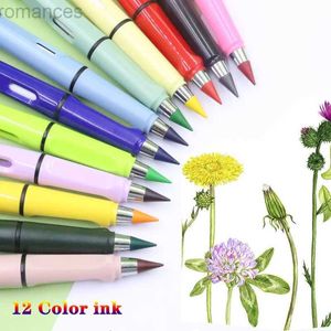 Pennor Ny teknik 12 Color Infinity Pencil No Ink Kawaii Unlimited Pencil School Kids Art Color Sketch Måleri D240510