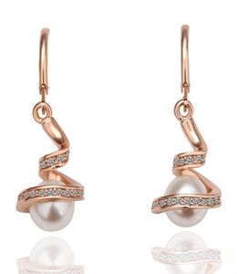 18K Rose Goldplatinum Plated Tassel Women Pearl Dangle Drop Earrings äkta österrikiska kristallmodesmycken för kvinnor1811515