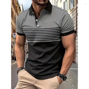 Polos Polos Fashion w paski z krótkim rękawem Summer Casual Lapel Shirt Kieszeń w stylu dekoltowym blokowanie kolorów wszechstronna koszulka