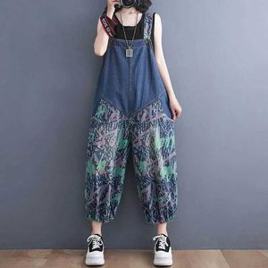 Tute da donna Rompers salti in denim per le stampe casual per patchwork jeans in stile coreano Fashi