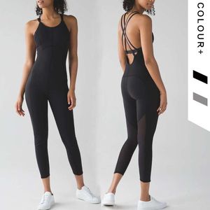 Lu Yoga Bodysuit Align Jumpsuit Women's Buttting Yogaワンピース服ロングパンツボディースーツロンパースセクシーな白いボディコンジャンプスーツ