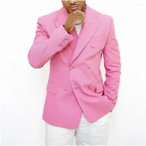 Abiti da uomo da ballo per uomini da uomo 2 pezzi pantaloni rosa petto doppio petto pantaloni bianchi eleganti costume da giro a punta regolare