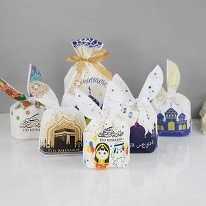 3Pcs Gift Wrap 50pcs Eid Mubarak Rabbit Ear Candy Bags Ramadan Kareem Cookie Gift Bag Muslim Islamic Festival Party DIY Baking Package Supplies