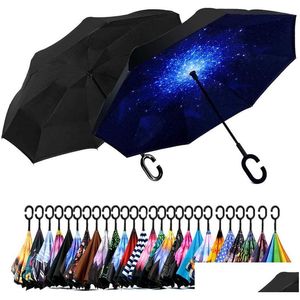 Umbrellas Reverse Upside Down Umbrella With C-Shaped Handle Windproof Rain For Women And Men Drop Delivery Home Garden Household Sundr Dhud6