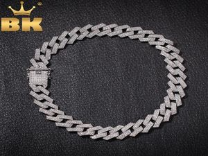 The Bling King 20mm Stecker Kubaner Linkketten Halskette Mode HipHop Schmuck 3reihe Strasshälfte Halsketten für Männer Q11219895469 vereisert
