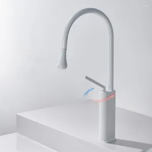 Kitchen Faucets White/Black Pull-out Sink Faucet Deck Mounted Cold Water Mixer Tap 360 Rotation Stream Sprayer Head