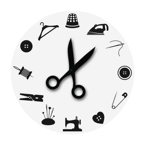 Wall Clocks I like sewing inspiration. Modern acrylic wall clocks knitting tools 3D scissors fancy watches tailoring shops six quartz art decorations Q240509