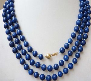 14K 8MM Lazuli Lazuli Dark Blue Round Bead Bead Gemstones Necklace 48039039Long470253