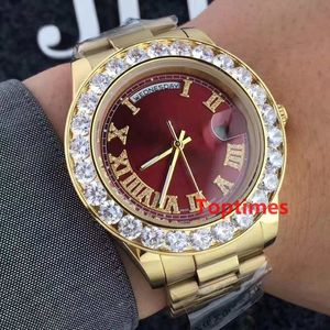 Luxo Presidente de ouro 18k Data do dia de Genebra Men Big Diamonds Dial Buzel Papro de pulso Automático RELAJA RELAJ RELATES RELESSTROS PROBLEMAS 2738