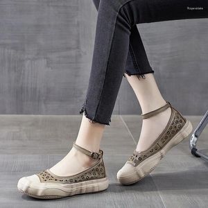 Casual Shoes 2.5cm Women Summer Novelty Round Toe Buckle Natural Genuine Leather Loafer Authentic Ethnic Designer Luxury Elegance