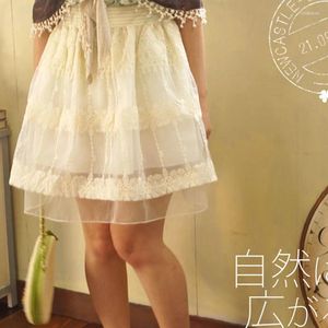 Saias japonesas Mori Girl Women Mesh Sket Sket Skirt Beige Color Lace Bordado Floral Camada de Mulidade Holcada Feminina Kawaii A203