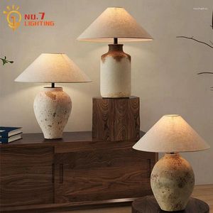 Tischlampen Japanische Wabi-Sabi Keramik Lampe LED E27 Vintage Zen Kunst dekorative Schreibtischlichter Stofflampenschild Teeraum Schlafzimmer Bar