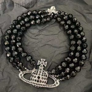 ネックレスViviane Vivienen Westwoods Designer Necklace for Women Satellite Planet Empress Dowager Xis Threelayer Black Pearl Necklace Womens Beaded Yhzg