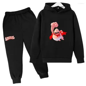 Set di abbigliamento Spring Autunno Cartoon Capitano Underpants Stampa per tracce ragazzi ragazze Cute Casual 2Pcs Set Pantaloni con cappuccio per bambini