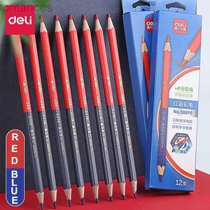 Lápis Deli Red Lápis Azul Hb Pen bicolor Adequado para crianças e adultos em design Desenho de engenharia industrial Marca