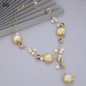 Colares pendentes gg gg de água doce natural Keshi Pearl Gold Edge borda roxa Murano Glass Colar 21 