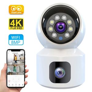 HDミニカメラWiFiワイヤレスデュアルレンズ8MP IPカメラスマートナイトビジョンCCTVセキュリティV380 Pro PTZ Camara Indoor Baby Monitor 240506