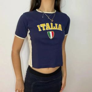 審美的な女性の手紙印刷TシャツゴシッククロップトップストリートウェアグランジベイビーティーヴィンテージカジュアルショートスリーブY2K服パンク240510