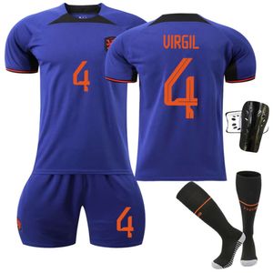 Futbol setleri/eşofmanlar erkek eşofmanları 2223 Hollanda uzakta Dünya Kupası Jersey No. 4 Van Dijk 21 De Jong 10 Depe Futbol Gömlek Mavi Kısa Takım