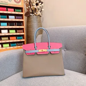 Designer väska klassisk stil äkta läder handväska 30 cm färg matchande handväska klassiska damer mode shopping väska praktisk generös elegant