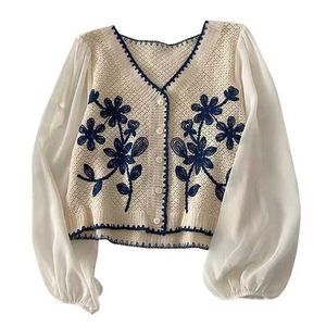 Kvinnors stickor Tees Womens Casual V-Neck-knappar Skär Cardigan Fluffy Long Sleeves Elegant broderier som är lämpliga för jackor och TOPSL2405