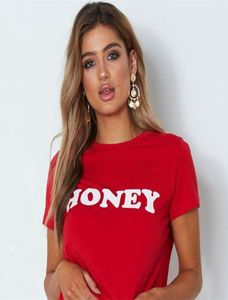 Women039s camiseta mel letras vermelhas imprimir algodão casual Camise