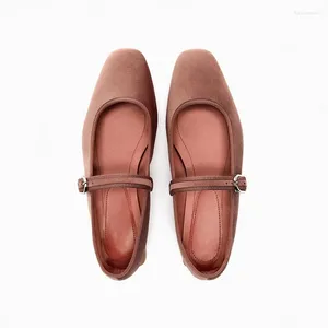 Sapatos casuais 2024 Spring Autumn Elegantes Slik Women Ballet Square Toe Mary Jane Buckle Shallow Flat Woman