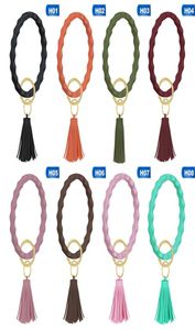 Braccialetti in gel di silice di moda con pendente a ciondolo di nappe portatile a colore solido silicone rotondo di silicone per le donne Accessorio da polso alla moda9771249