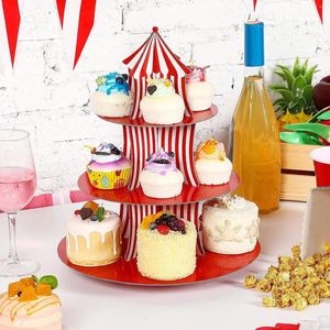 Parti Malzemeleri 3 Katmanlı Karnaval Cupcake Stand Kırmızı Striped Cake Candy Tatlı Tatlı Ekran Restoran Mutfakları Tatil Festivali Dekor
