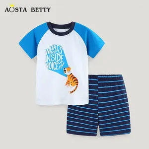 Set di abbigliamento T-shirt a maniche corte in stile europeo set estivo cartone animato con stampa a due pezzi Collar rotondo per bambini