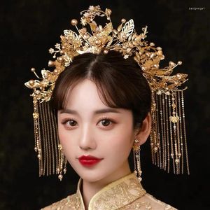 Halskette Ohrringe Set chinesischer Stil Hochzeit Braut Haar Schmuck Braut Kronenkopfschmuck Zubehör Kopfbedeckung Kopfbedeckung Tiara Tiara