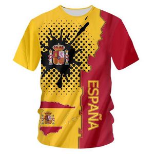 Camisetas masculinas camiseta masculina Espanha emblema nacional impressa 3d Tees o-pescoço curto manga curta moda cool cloarge size tops soltos para homens j240509