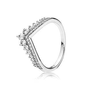 Prinzessin Crown Ring 925 Sterling Silver CZ Diamond High-End Original Box Set für Pandora Luxusdesigner Lady V-Ring Valentinstag D 276d