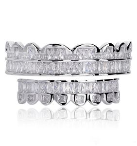 New Baguette Set Teeth Grillz Top Bottom Silver Color Grills Dental Mouth Hip Hop Fashion Jewelry Rapper Jewelry2339884