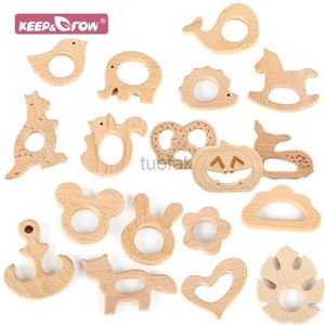 Teethers Toys 1 piece of wooden baby teeth wooden circular cartoon animal DIY pacifier chain accessories teeth toys gifts food grade materials d240509