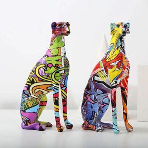 Modern Creative Painted Colorful Greyhound Doberman Decoration Home Wine Cabinet Welcome Dog Desktop Craftssoft Decor 240430