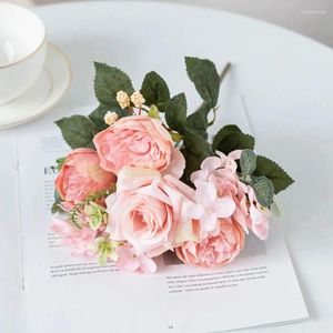 Decorative Flowers Silk Hydrangea Spring Wedding Roses Bouquet Christmas Decorations Diy Home Pink Fake Peony Indoor Furnishings Artificial