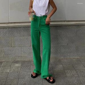 Jeans femininos Womengaga Candy Color Alta cintura reta Ponta de pernas largas calças finas de jeans verdes Moda coreana M8A