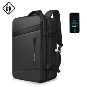 Backpack Hcankcan Business Travel Travel Men's Abra Capacidade Expansível Pacotes USB ao ar livre à prova d'água 17,3 '' Backpacks de laptop