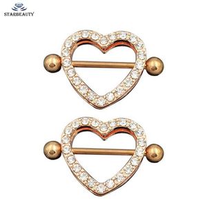 Nipple Rings 1Pair 3 Color Full CZ Nipple Ring Piercing Jewelery Punk Rose Gold Color Full Crystal Stainless Steel Nipple Cover Body Jewelry Y240510