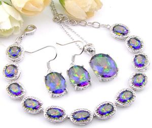 Luckyshine Fashionforward Oval Colorful Mystic Topaz 925 Sterling Silver Necklace Zircon Bracelets Earrings Pendants Wedding Jewe1595710