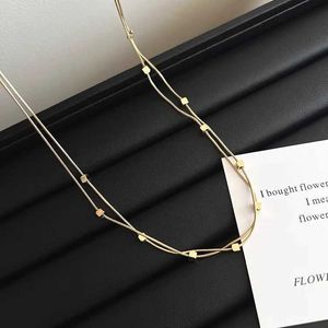 designer Small square double-layer necklace light luxury niche sweater chain design sense niche womens collarbone chain temperament and versatile accessories